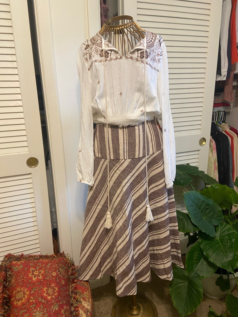 GAP Striped Brown and Cream Maxi Skirt